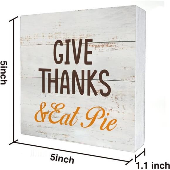 Rustic Give Thanks & Eat Pie Wood Box Sign Fall Autumn Wooden Box Sign - Picture 3 of 6